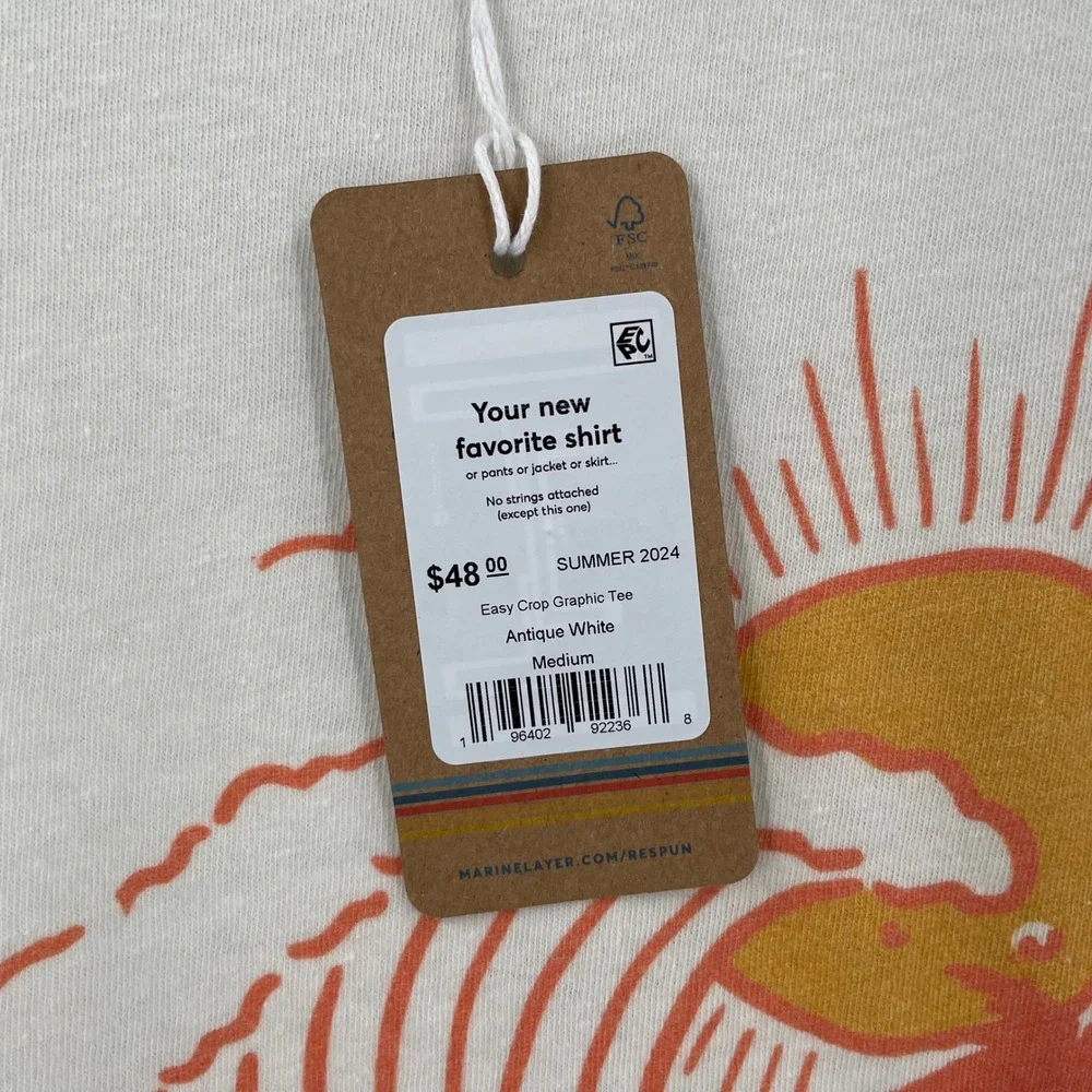 Marine Layer Easy Crop Graphic Tee Antique White Orange Sun Wave NWT Size M USA - Picture 4 of 9